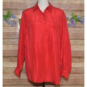 The Limited 80's Oversized M Red Shirt 100% Silk Button Up Blouse Top Retro